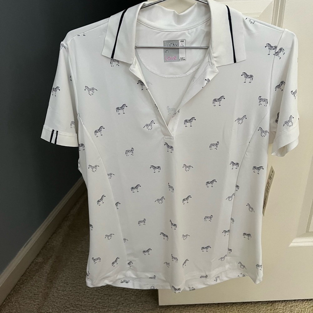 Lucky in Love - zebra golf shirt